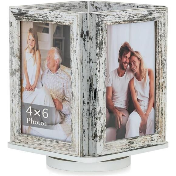 White 4x6 rotating picture frame box design tabletop photo display for home deco - Picture 1 of 7